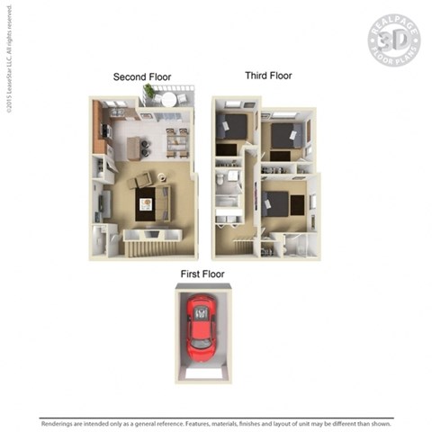 Floor plan for 3 beds, 2.5 baths, 1565 sqft